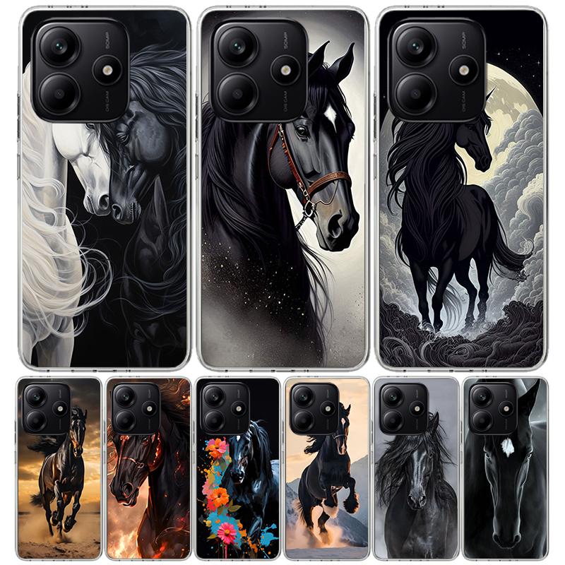 Animal Black Horse Case Phone Cover for Xiaomi Redmi Note 14 13 12S 12 11S 11 11T 11E 10S 10 Pro Plus 9 9S 5G + Trend Fundas