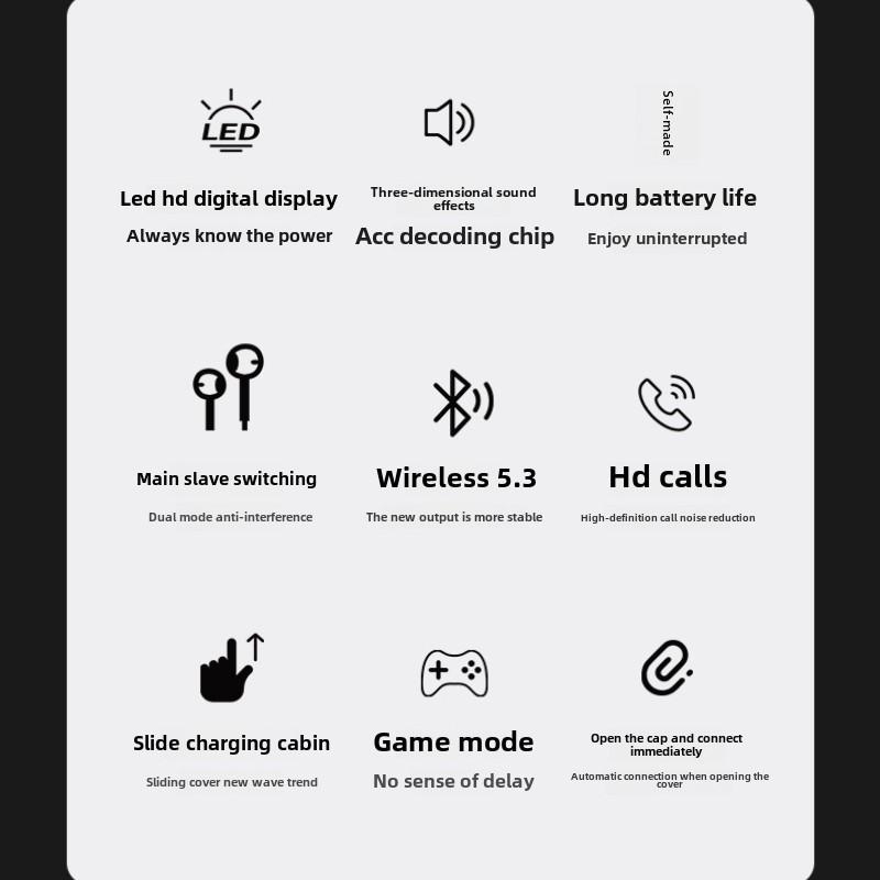 New Wireless Bluetooth Headset Tws Slide-cap In-ear Breathing Light Headset 5.3