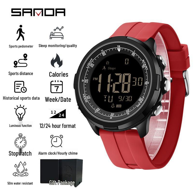 SANDA Unisex Sports Watch: Perpetual Calendar, Alarm, Dual Time Zones, Pedometer.