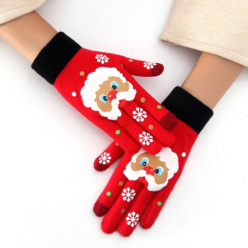 Men/Women Christmas Santa Gloves Thicken Touch Screen Winter Full Finger Mittens