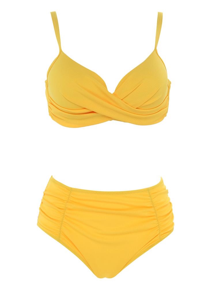 

Размер купальника Lus, черный купальник-бикини с эффектом пуш-ап, женский купальник 2024, однотонный купальный костюм из двух предметов с контролем живота, бикини L жёлтый