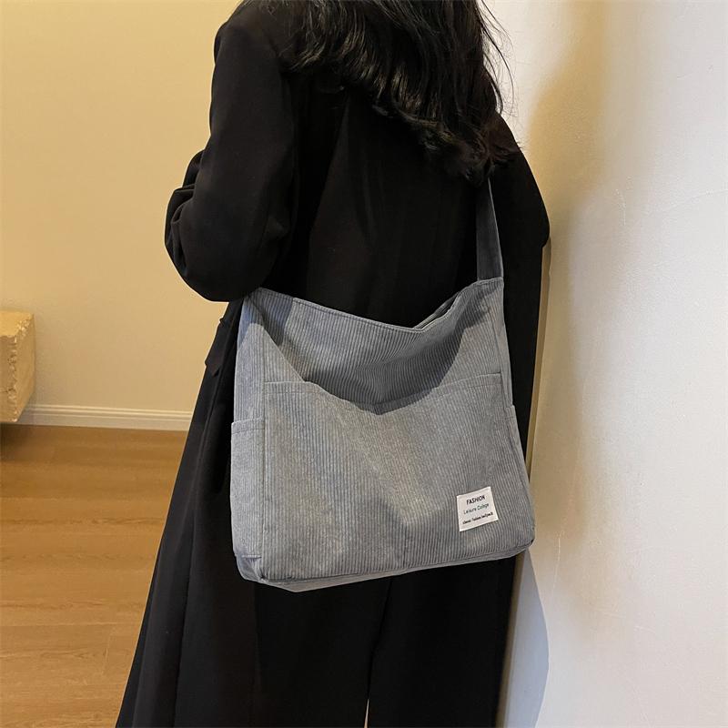Corduroy Shoulder Bags 2025 Women Fashion Leisure College Style Shopper Multi-Pocket Large Capacity Designer Handbags Totes Bags