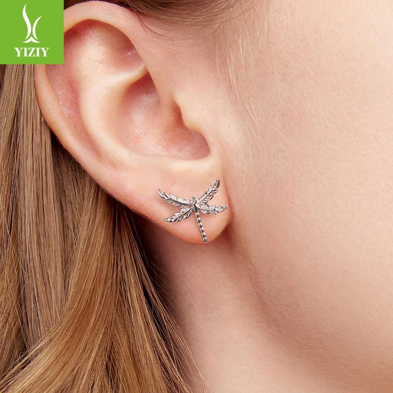 S925 Sterling Silver Winged Dragonfly Stud Earrings, Niche High-End Ear-To-Ear Design Stud Earrings.