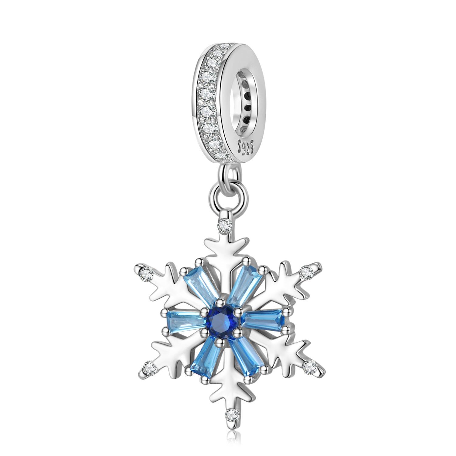 MAGIC CHARM Blue Shining Snow Flower Pendant Christmas S925 Silver Girl Pan Family Bracelet DIY Pendant S925 sterling silver