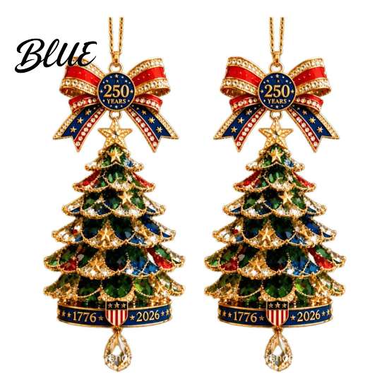 Gold Edge Christmas Tree Charms 250th Anniversary Ornament 2D Acrylic Decor Ornaments 1776-2026 Patriotic Commemorative Hanging Decoration Keepsake