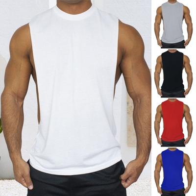 Summer Men Vest Solid Color Sleeveless O Neck Thin Sweat Absorption Quick Dry Loose Deep Armpit Fitness Workout Jogging Tank Top