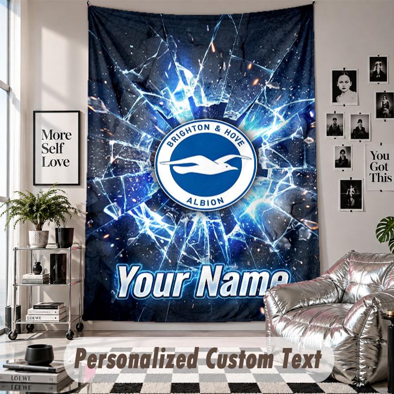 Custom Tapestry Wall Hanging, Brighton & Hove Albion Football Personalized Name Text Home Wall Decor