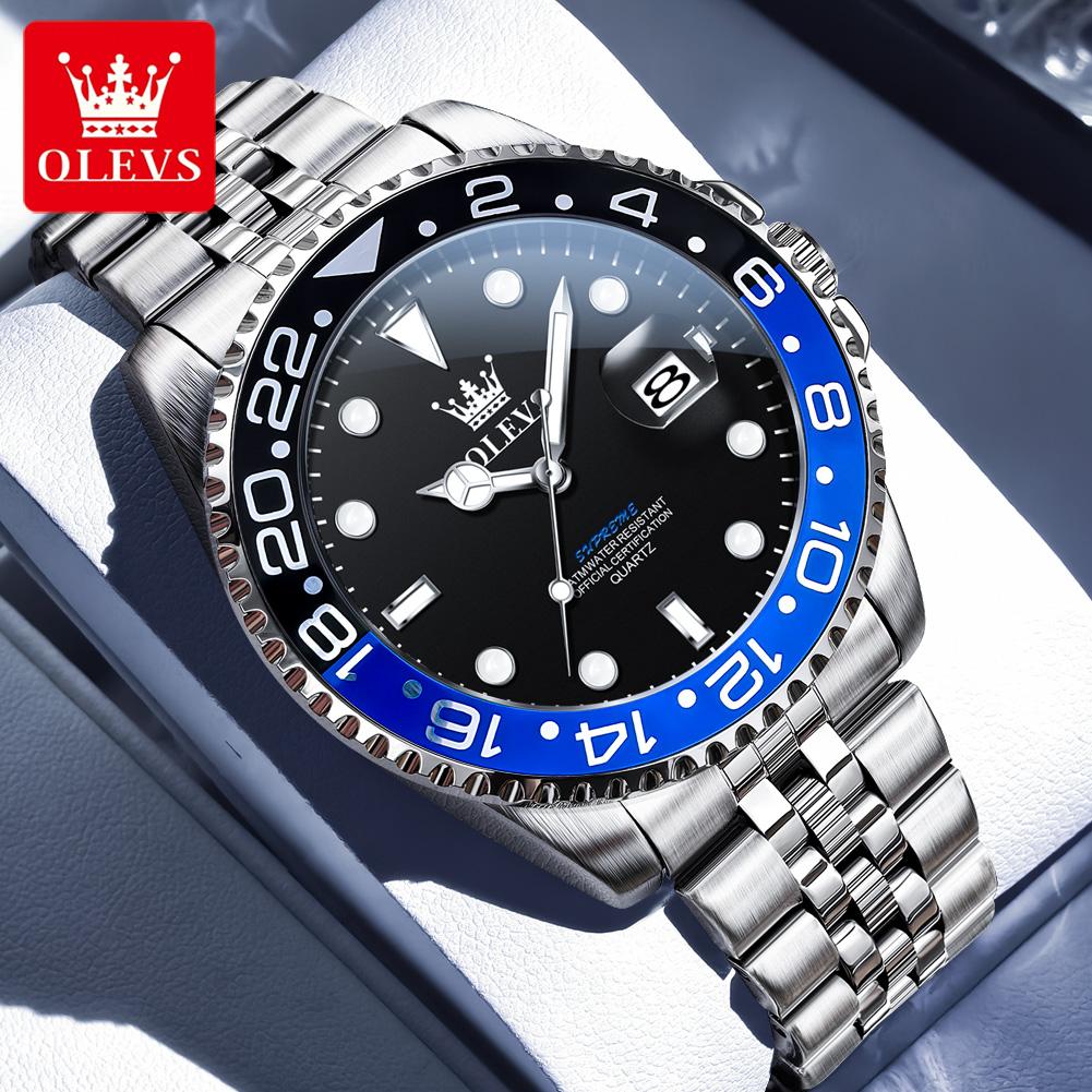OLEVS Mens Watch Original Calendar Quartz Wristwatch Waterproof Luminous Business Men's Hand Clock Watches For Men