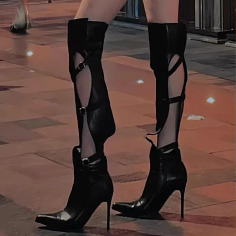 High Heels Pointed Toe High Boots Sexy Dress Women Shoes Brand Over The Knee Hollow Boots 2025 Trend New Party Pumps Botas Mujer