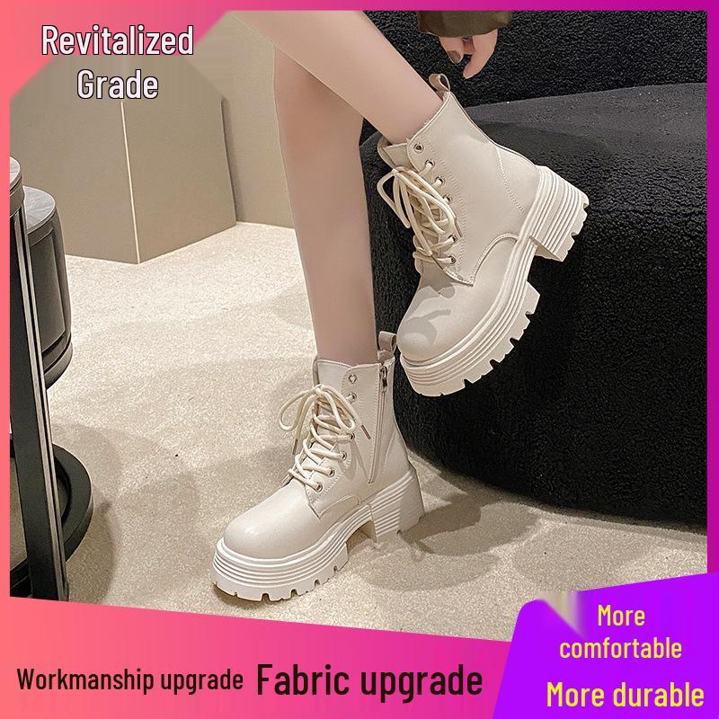 Women s 2025 British Style Martin Boots AutumnWinter Velvet Thick-Soled Height-Boosting Warm Cotton Short Boots 41 5740₽