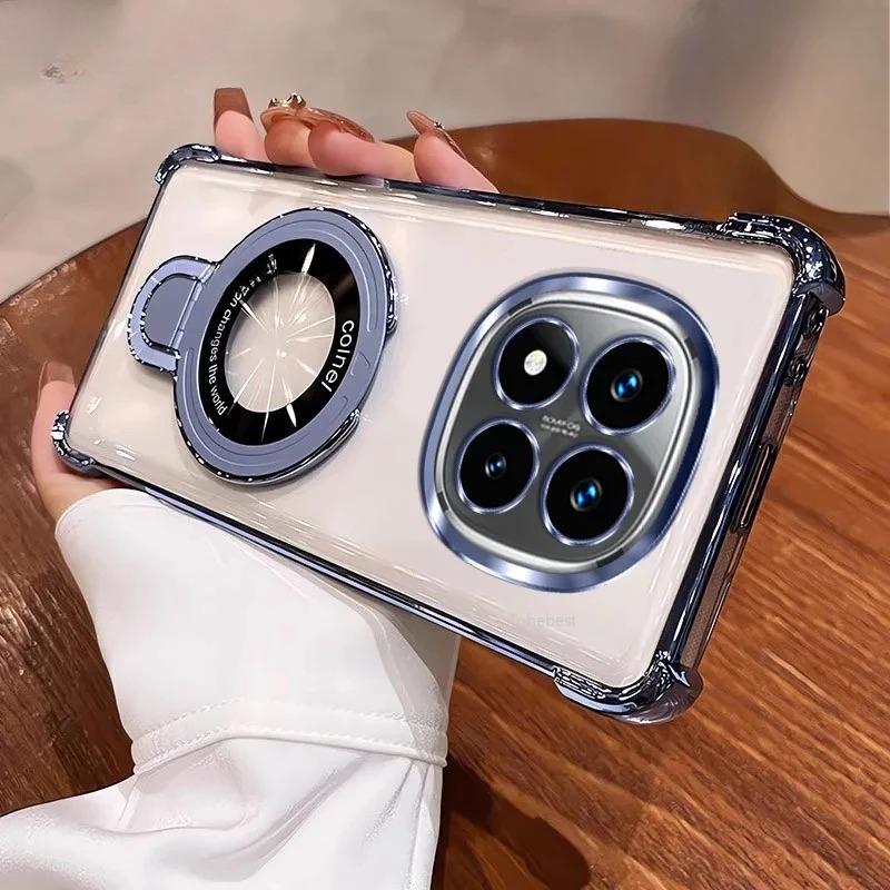 Luxury Glossy Plating Edge Magnetic Bracket Case for Xiaomi 15T 14T 13T Pro Poco F8 F7 X7 Pro Redmi Note 15 14 13 Pro  Shockproof Airbag Protect Cover