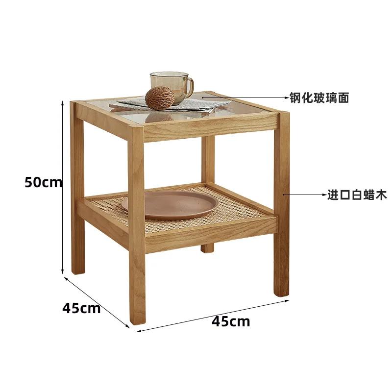 Couchtisch, Massivholz-Beistelltisch, quadratischer Korbtisch, kleiner japanischer Teetisch, quadratischer Glasschrank, koreanische Nachttische