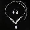 European Fashion Luxurious Zirconia Water Drop Necklace & Floral Earrings Set
