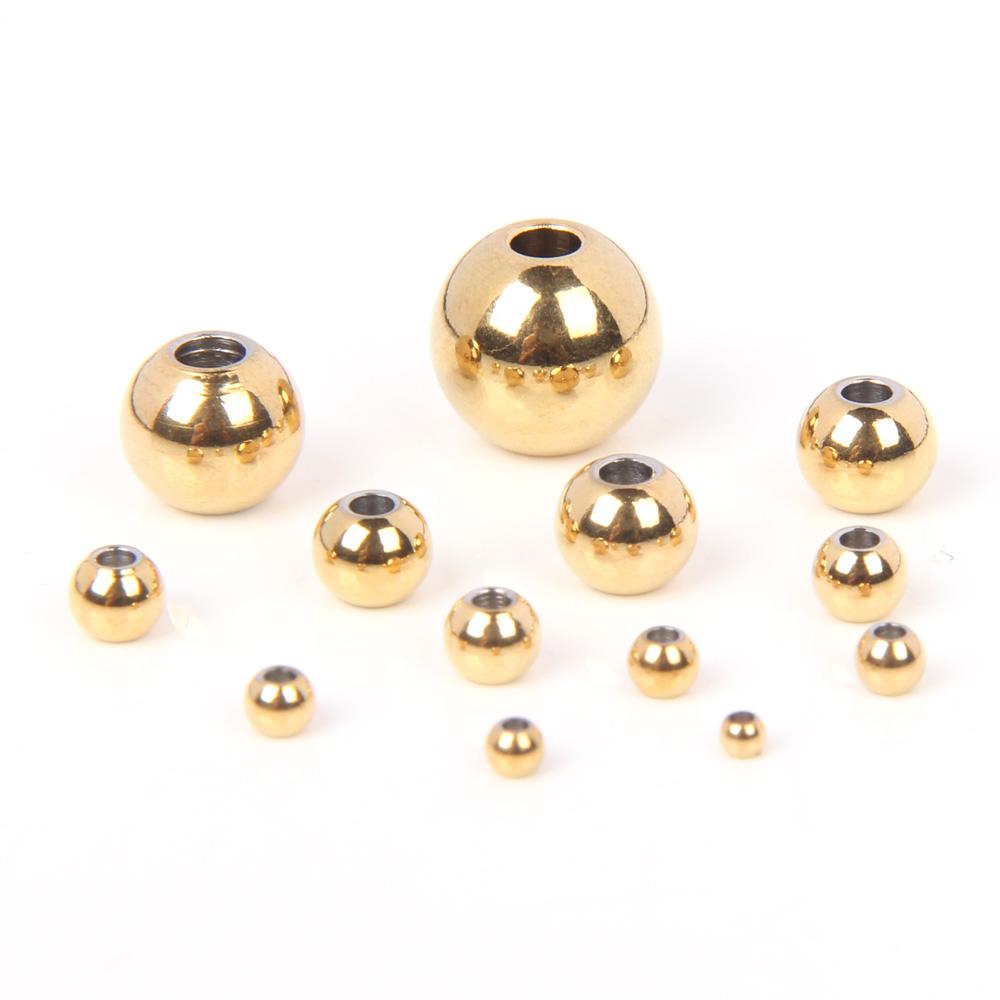 15-100Pcs/Lot 2-10mm Stainless Steel PVD Plated Gold Loose Spacer Beads Ball for Making Bracelets Jewelry Accessories Finding