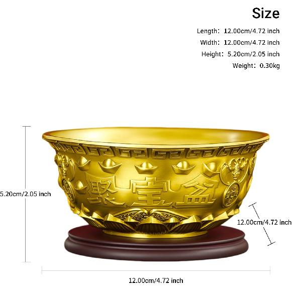 Brass Treasure Bowl - Traditional Chinese Style, Perfect for Home or Office To Attract Wealth and Good Fortune (Length: 16CM)