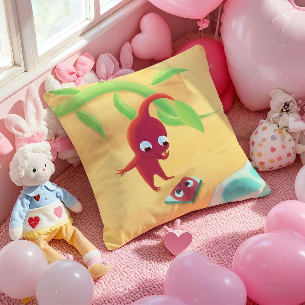 

Cartoon Cute PIKMINS Cushion Cover Pattern Printed Pillowcase for Living Room Sofa Cushion Cover & Bedroom Decor 12x12Inch