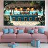 Summer Beach Hut Bar Tapestry, Tropical Ocean View Wall Art Decor