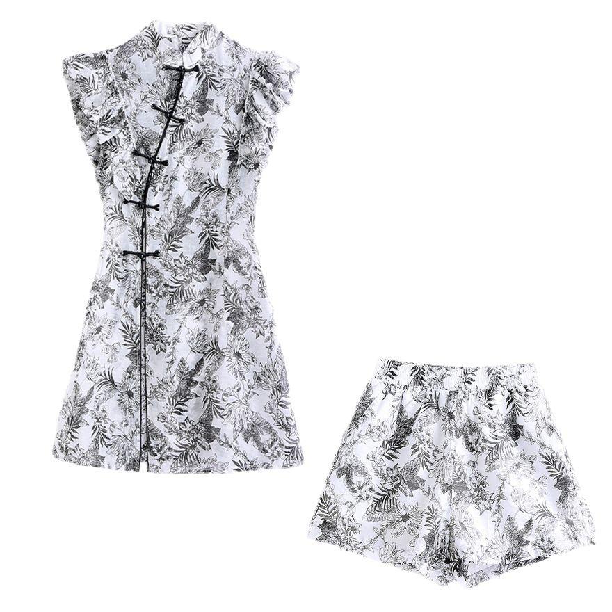 Set Summer New Beautiful Temperament Shorts Improved Cheongsam Two-piece Set Women