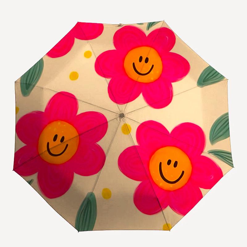 1pc Flower Smiley Automatic Opening/Closing Folding Umbrella with 8 Ribs,Portable Sunshade Umbrella Birthday and Holiday Gifts Yy251231138