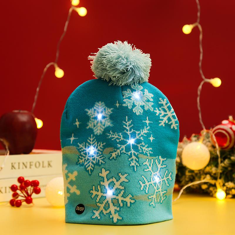 Cross-border Christmas decoration supplies cuffed knitted hat with ball LED light Santa Claus luminous hat for adults and children