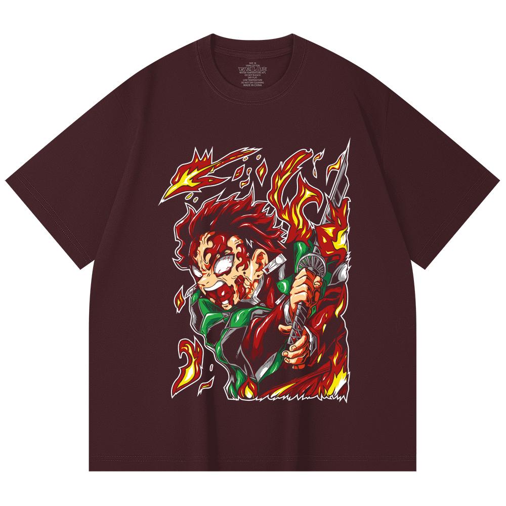 230 Gsm 100% Cotton Demon Slayer V101 Tanjiro Print Unisex Heavy Cotton T Shirt
