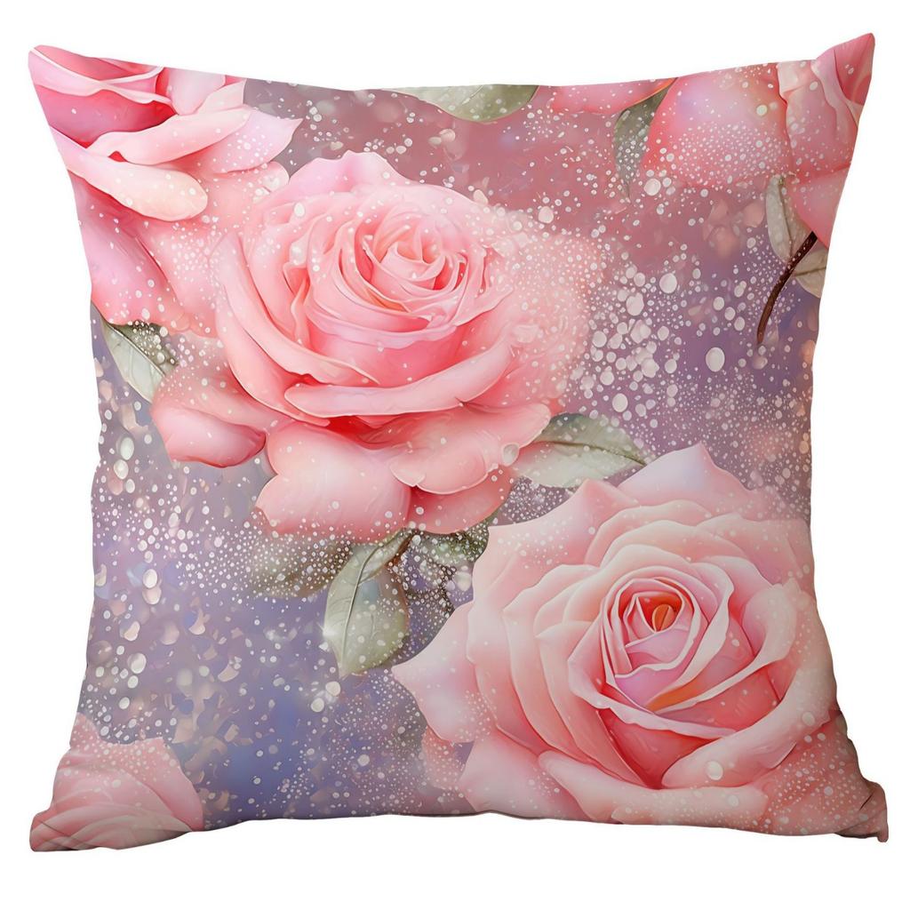 New Spring Flower Pink Rose Pillowcase Home Living Room Sofa Cushion Pillowcase