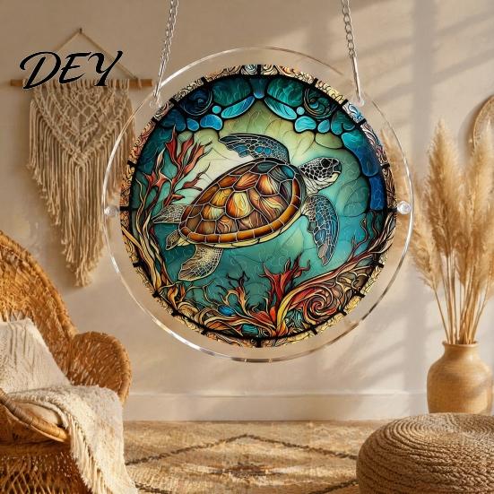 Non Fragile Glass Alternative 7.48 Inch Circular DIY Puzzle Suncatcher, Acrylic Stained Style Window Hanging Ornament, Unique Hobby Gift Waterproof