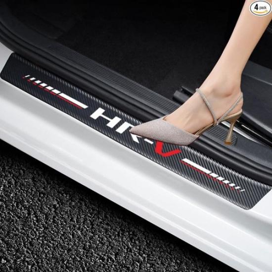 4Pcs Car Door Sill Protector Accessories Carbon Fiber Leather Door Sill Hr*