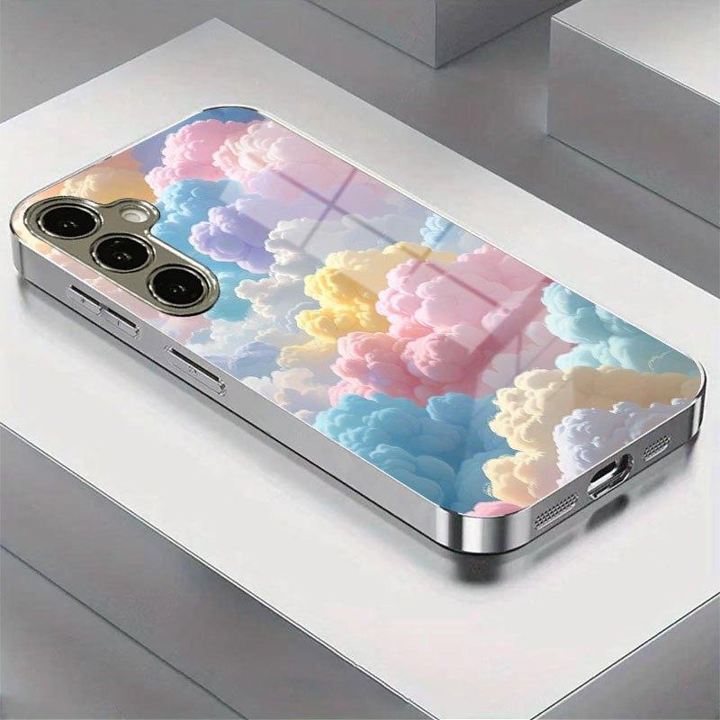 

Позолоченный чехол для телефона из закаленного стекла, совместимый с Galaxy S26 S25 S24 S23 S22 Ultra Plus. Имеет красочный дизайн с облаками. For Galaxy S26