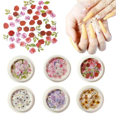 2 Schachteln Nail Art Farbe Gemischt Kleine Gänseblümchen Blume Rose Ultra-dünne Holzpulpe Aufkleber DIY Nail Art Schmuck Nail Art Dekoration