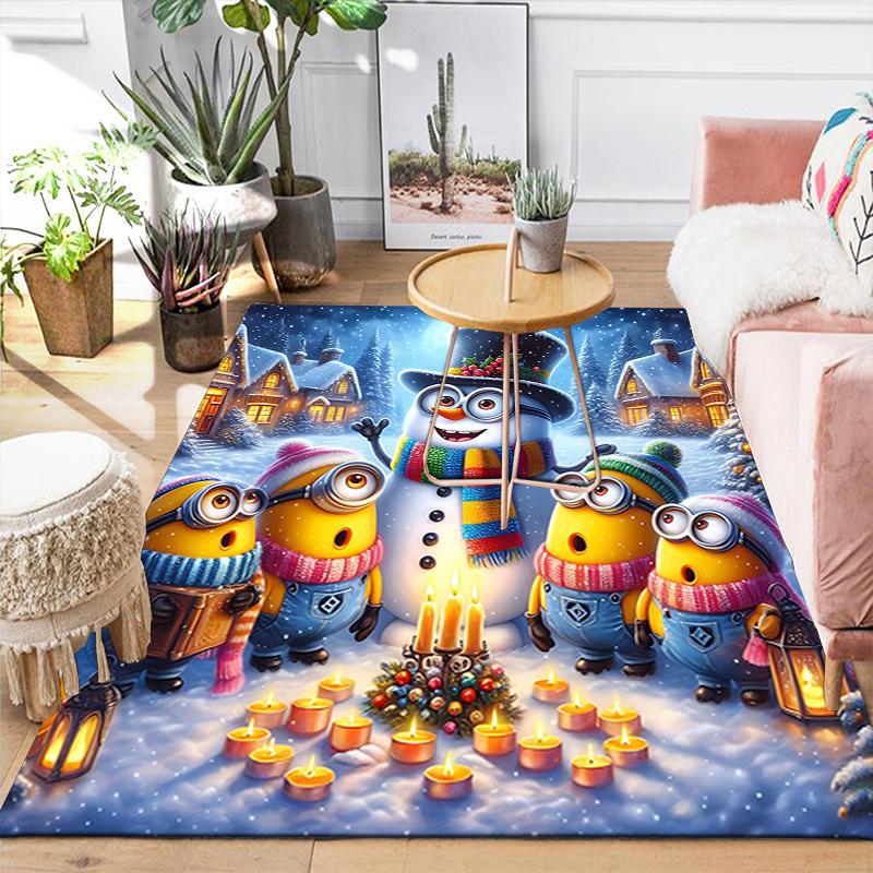 1Pc Merry Christmas Minions Rug Office Carpet Indoor Outdoor Doormat Nonslip Soft And Comfortable Living Room Christmas Halloween Gift D91845