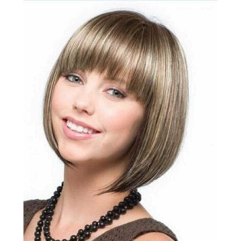 Peruki damskie Syntetyczne Mieszane Blond Brązowe Krótkie Peruki Naturalne Panie Prosto Bob Fryzura Żaroodporne Włosy