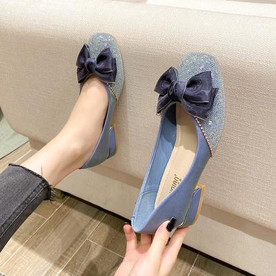 Shiny Crystal Bowknot Pumps Women 2026 New Thick Heels Rhinestone Wedding Party Shoes Fashion Woman Square Toe Pumps