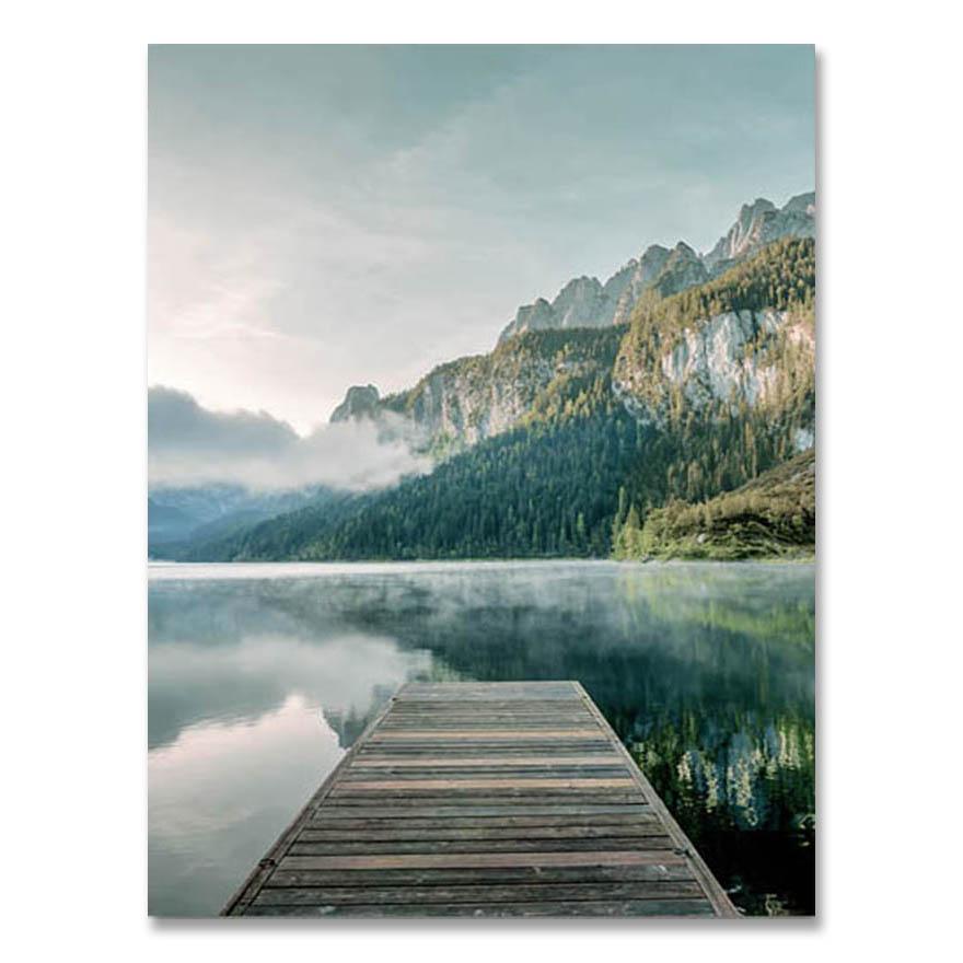 Scandinavian Nature Landscape Wall Art Poster Mountain Lake Boat Print Nordic Painting Decorative Picture Modern Home Decorati