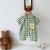 Summer Boys Plaid Short Sleeve Romper - Stylish Korean Style Crawling Suit for Infants
