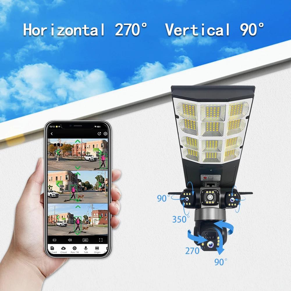 AIOOK Solar Street Light 2in1 Solar Camera Triple Lens HD 15MP WIFI V380 PRO 4G Camera Waterproof Night Vision Two Way Intercom