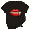 Zipper Lips Print T-Shirt, Crew Neck Short Sleeve T-Shirt, Casual Every Day Tops, Women's Clothing