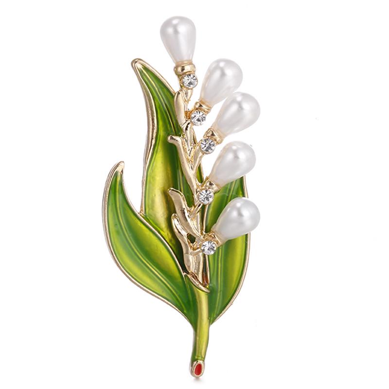 Emaille Perlenblatt Brosche, Damen High-End Schmuck, Vielseitige Accessoires für Anzüge und Kleider