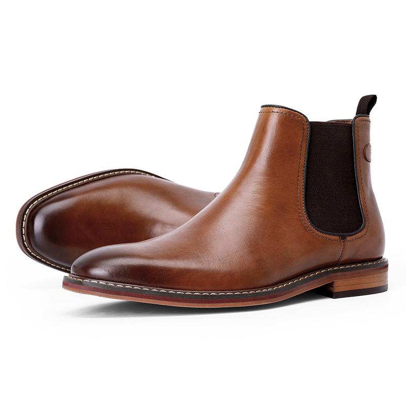 

Мужская кожаная обувь большого размера Мужские кожаные ботинки с одной педалью Верхние ботинки из коровьей кожи Мужские ботинки челси на низком каблуке 46 коричневый
