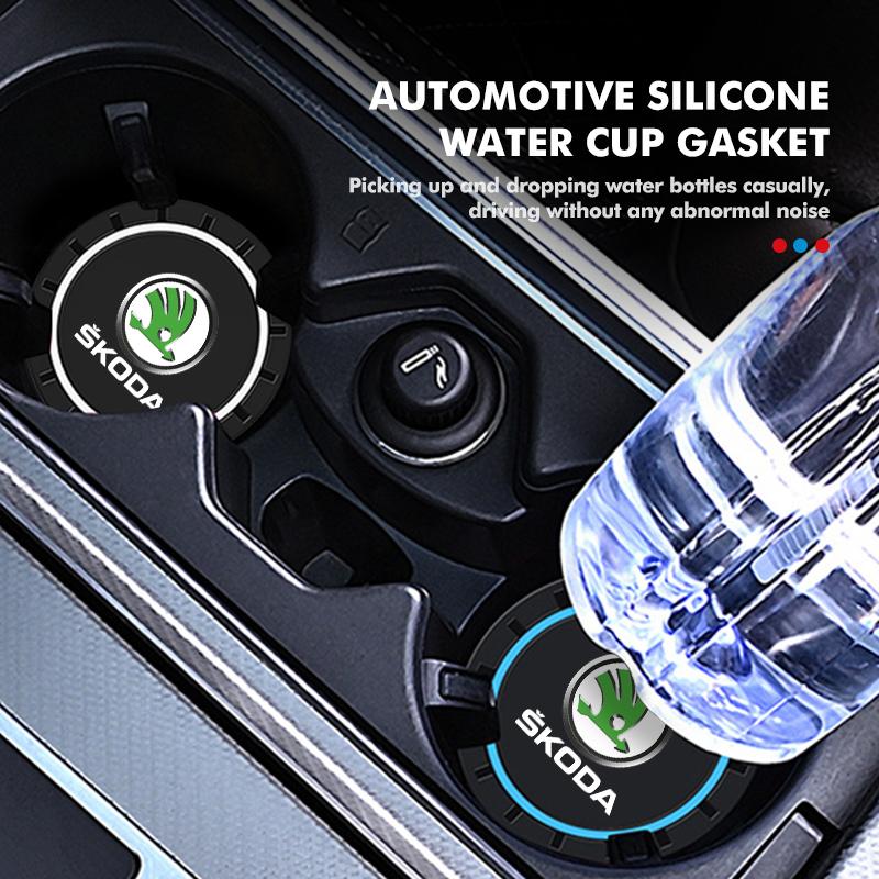 ATSS5 2pcs Silicone Car Water Cup Holder Coaster Anti Slip Pad Mat Auto Accessories For Skoda Rapid Octavia Derivative Enyaq-iV