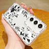 Przezroczyste etui na telefon z diamentową ramką dla Samsung S25 Edge S24 FE S23 Ultra S22 A56 A36 A16 A15 A55 A35 Wzór kwiatowy Miękki silikon Odporny na wstrząsy Pokrowiec z bumperem