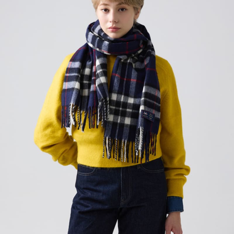 ABRAHAM MOON Merino Wool Shawl Muffler 50cm - Navy Thompson