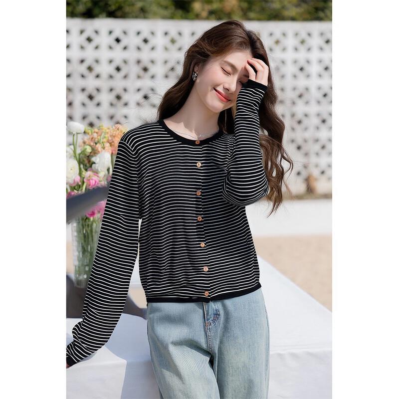 Mocana Women's Urban Casual Long Sleeve Striped Knit Top MKNJD3666