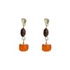Early Autumn Retro High-End Earrings Women'S Amber Brown Stone Gold Metal Earrings Light Luxury Niche Design Earrings