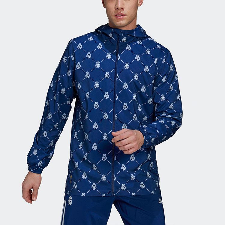 adidas Real Madrid Football Hooded Jacket Men Outerwear Victory-Blue H59047