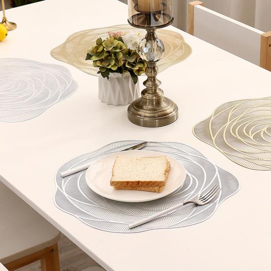 Modern Dining Table Accessories Rose Placemat for Table, Non-slip PVC Heat Resistant Mat with Kitchen Protection Mats Pattern, 38cm Washable