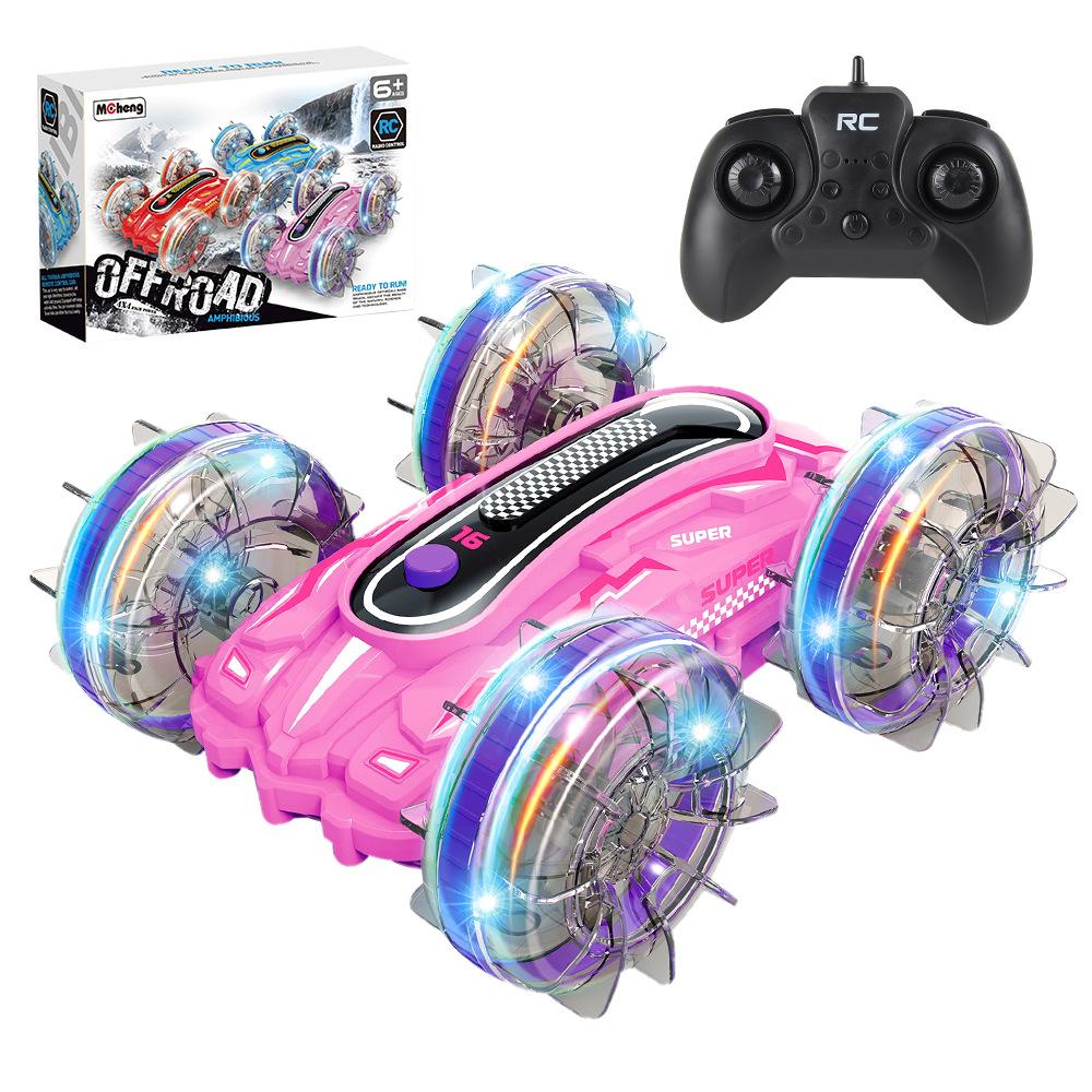 Children'S Amphibious Stunts 2.4G Remote Control Car Lights Four-Wheel Drive Off-Road Vehicle Self-Priming Water Shooting Electric Toy Car