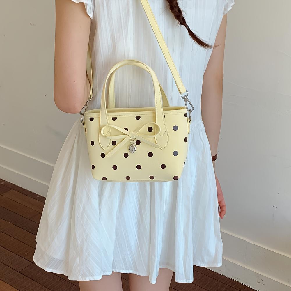 Women's Small Handbag, Sweet Style Polka Dot Bow Bucket Bag, Shoulder Bag, Crossbody Bag, Everyday Shopping Bag, Dating Bag, Commuting Bag