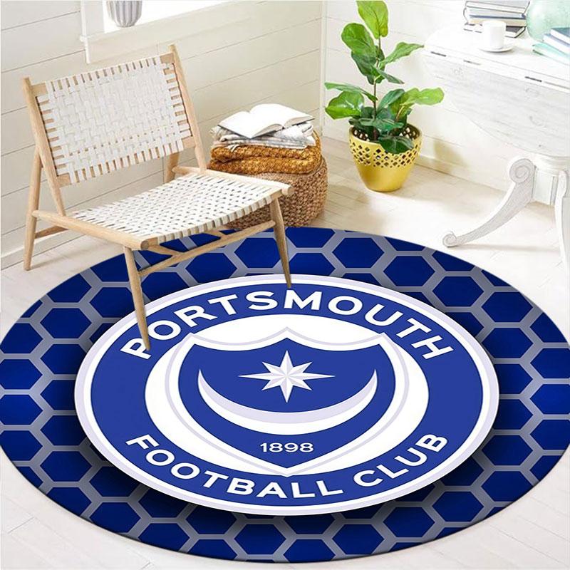 Portsmouth Football Club Round Area Rug,Carpet Rug for Living Room Bedroom Sofa Playroom Decor,Non-slip Floor Mat