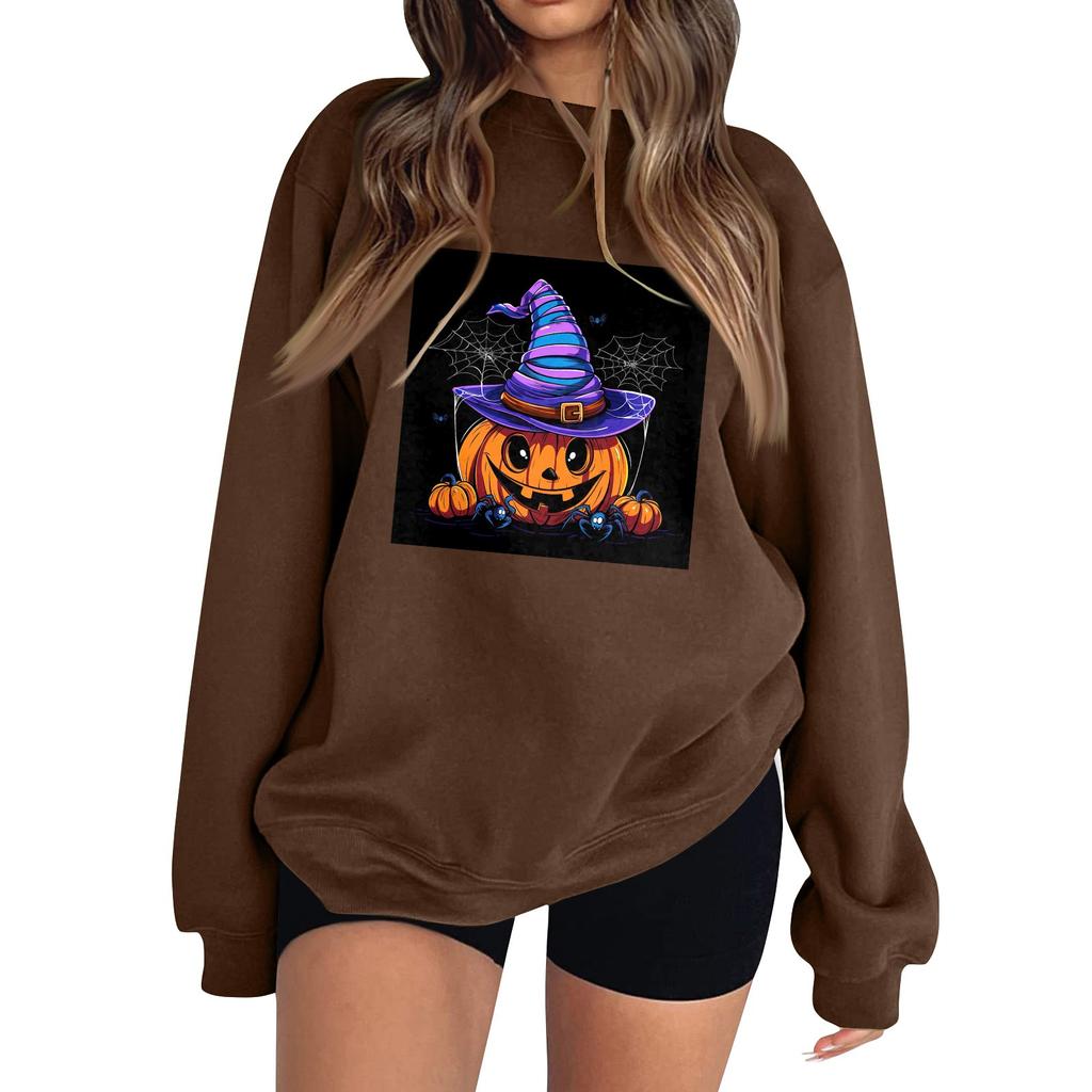 Women's Fashion Long Sleeve Printed Round Neck Pullover Top Sweatshirt